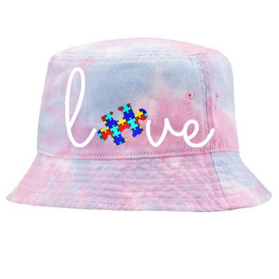 Love Autism Awareness Puzzle Piece Tie-Dyed Bucket Hat