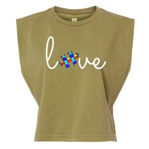 Love Autism Awareness Puzzle Piece Garment-Dyed Women's Muscle Tee