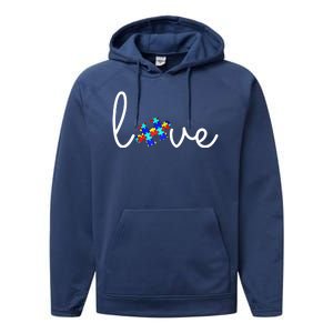 Love Autism Awareness Puzzle Piece Performance Fleece Hoodie