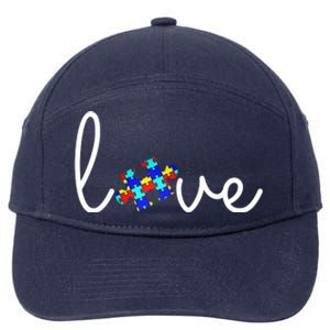 Love Autism Awareness Puzzle Piece 7-Panel Snapback Hat