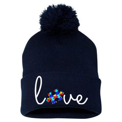 Love Autism Awareness Puzzle Piece Pom Pom 12in Knit Beanie