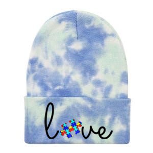 Love Autism Awareness Puzzle Piece Tie Dye 12in Knit Beanie