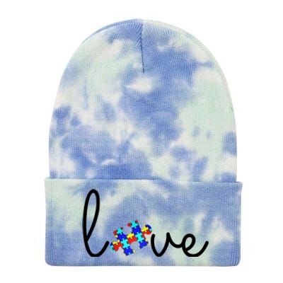 Love Autism Awareness Puzzle Piece Tie Dye 12in Knit Beanie