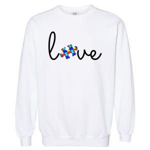 Love Autism Awareness Puzzle Piece Garment-Dyed Sweatshirt