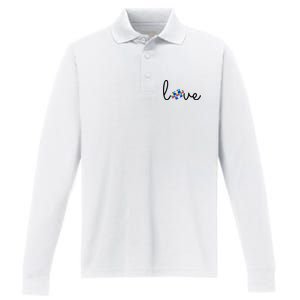 Love Autism Awareness Puzzle Piece Performance Long Sleeve Polo