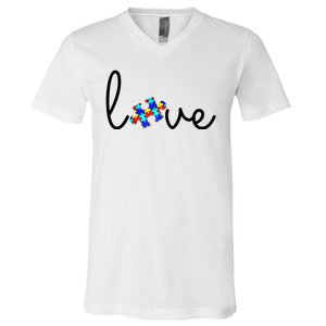 Love Autism Awareness Puzzle Piece V-Neck T-Shirt