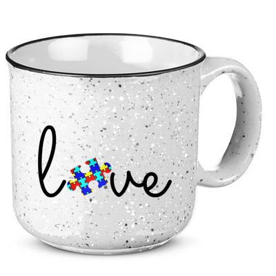 Love Autism Awareness Puzzle Piece 15oz Campfire Ceramic Mug