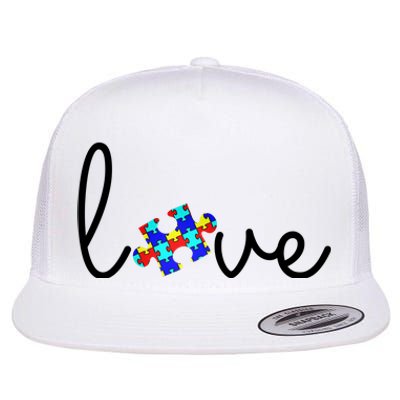 Love Autism Awareness Puzzle Piece Flat Bill Trucker Hat