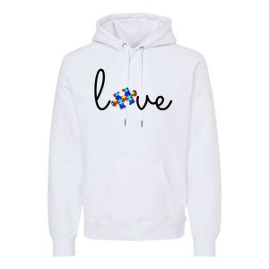 Love Autism Awareness Puzzle Piece Premium Hoodie