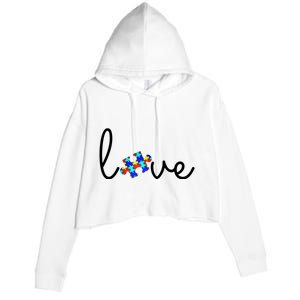 Love Autism Awareness Puzzle Piece Crop Fleece Hoodie