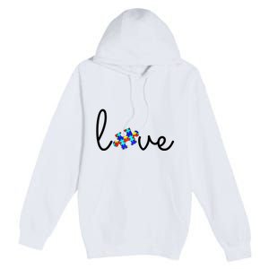 Love Autism Awareness Puzzle Piece Premium Pullover Hoodie