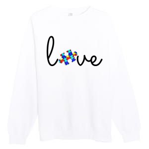 Love Autism Awareness Puzzle Piece Premium Crewneck Sweatshirt