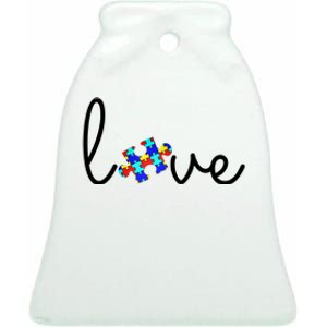 Love Autism Awareness Puzzle Piece Ceramic Bell Ornament