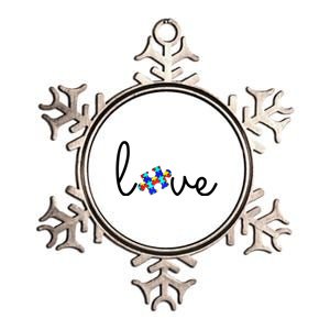 Love Autism Awareness Puzzle Piece Metallic Star Ornament