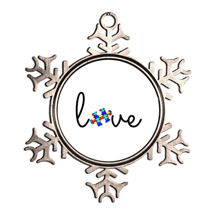 Love Autism Awareness Puzzle Piece Metallic Star Ornament