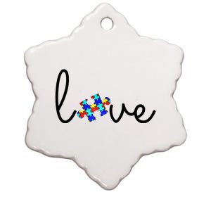 Love Autism Awareness Puzzle Piece Ceramic Star Ornament