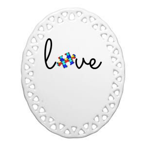 Love Autism Awareness Puzzle Piece Ceramic Oval Ornament