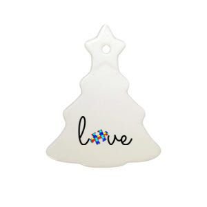 Love Autism Awareness Puzzle Piece Ceramic Tree Ornament