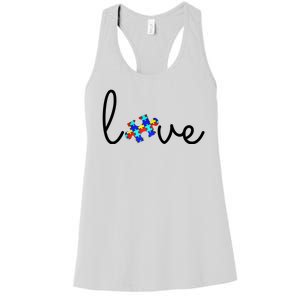 Love Autism Awareness Puzzle Piece Women's Racerback Tank