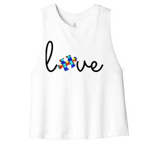 Love Autism Awareness Puzzle Piece Women's Racerback Cropped Tank