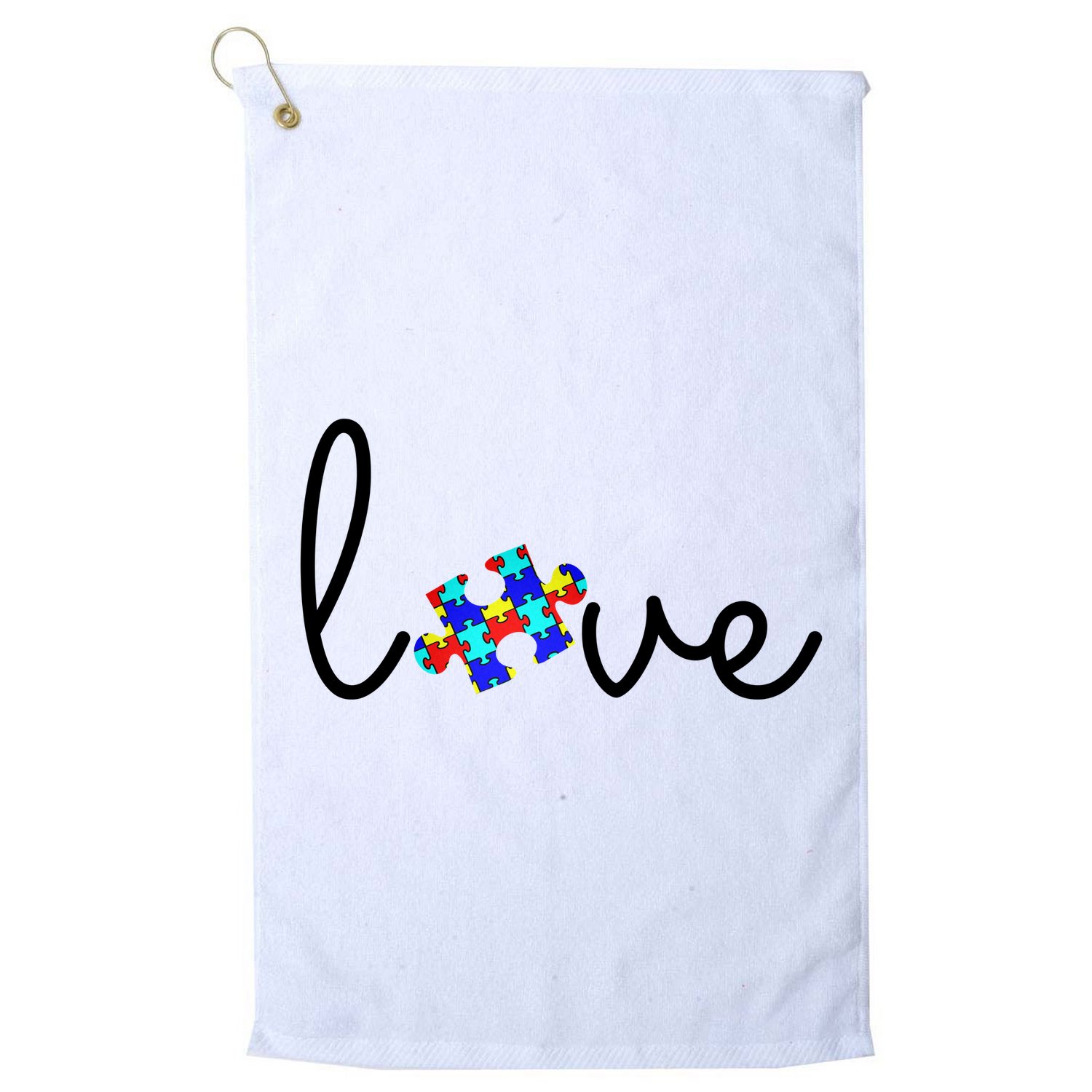 Love Autism Awareness Puzzle Piece Golf Towel