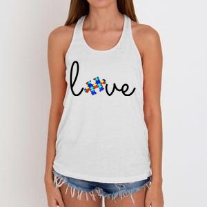 Love Autism Awareness Puzzle Piece Women's Knotted Racerback Tank