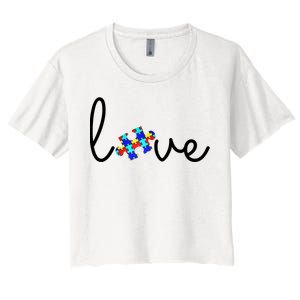 Love Autism Awareness Puzzle Piece Women's Crop Top Tee