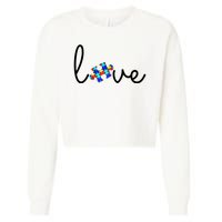 Love Autism Awareness Puzzle Piece Cropped Pullover Crew