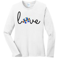 Love Autism Awareness Puzzle Piece Ladies Long Sleeve Shirt