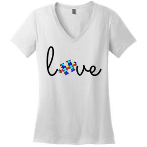 Love Autism Awareness Puzzle Piece Women's V-Neck T-Shirt