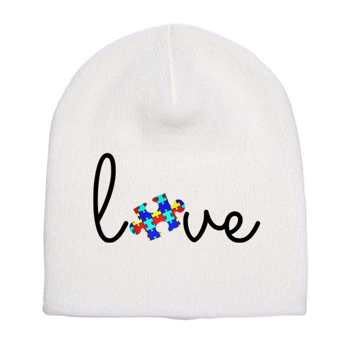 Love Autism Awareness Puzzle Piece Short Acrylic Beanie