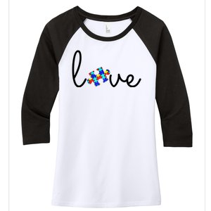 Love Autism Awareness Puzzle Piece Women's Tri-Blend 3/4-Sleeve Raglan Shirt