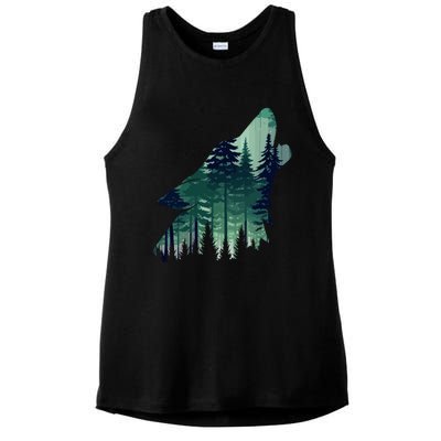 Landscape Animal Art Nature Forest Hiking Howling Wolf Gift Ladies PosiCharge Tri-Blend Wicking Tank