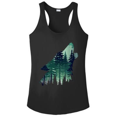 Landscape Animal Art Nature Forest Hiking Howling Wolf Gift Ladies PosiCharge Competitor Racerback Tank