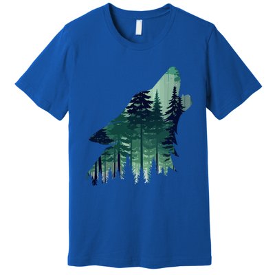 Landscape Animal Art Nature Forest Hiking Howling Wolf Gift Premium T-Shirt