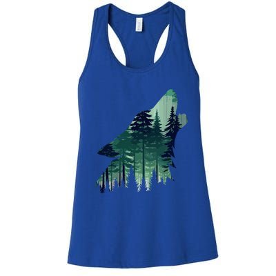 Landscape Animal Art Nature Forest Hiking Howling Wolf Gift Women's Racerback Tank