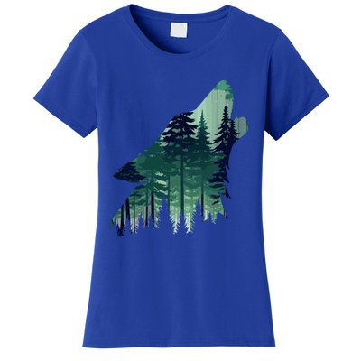 Landscape Animal Art Nature Forest Hiking Howling Wolf Gift Women's T-Shirt