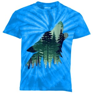 Landscape Animal Art Nature Forest Hiking Howling Wolf Gift Kids Tie-Dye T-Shirt