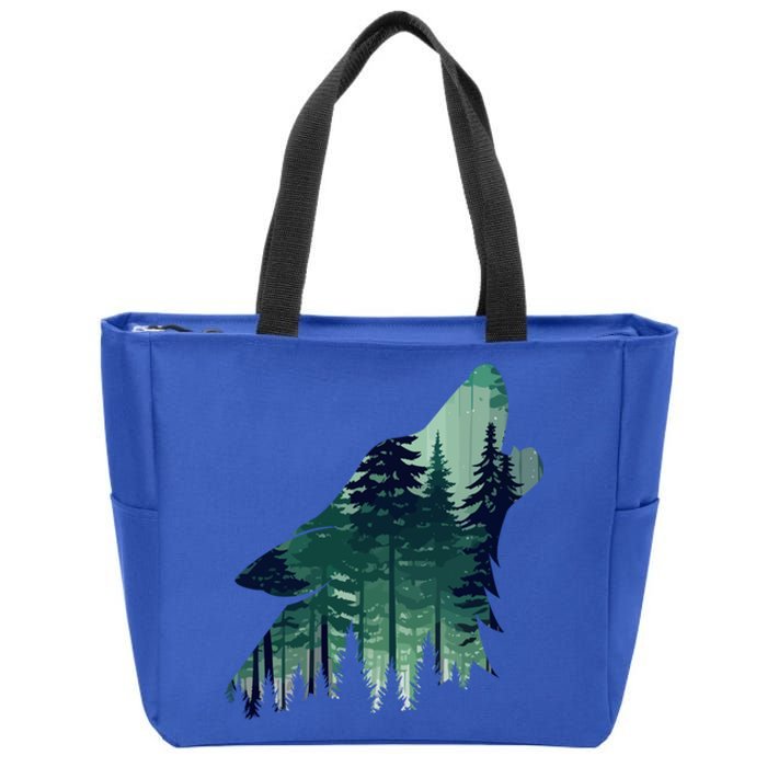 Landscape Animal Art Nature Forest Hiking Howling Wolf Gift Zip Tote Bag