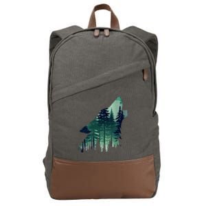 Landscape Animal Art Nature Forest Hiking Howling Wolf Gift Cotton Canvas Backpack