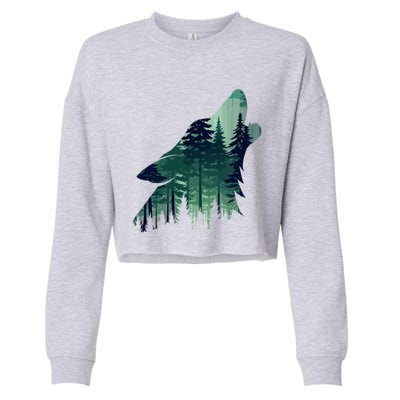 Landscape Animal Art Nature Forest Hiking Howling Wolf Gift Cropped Pullover Crew