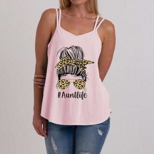 Leopard Aunties Aunt Life Funny Messy Bun Mother's Day Women's Strappy Tank