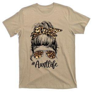 Leopard Auties Aunt Life Cute Messy Bun Mother's Day T-Shirt