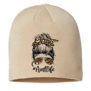 Leopard Auties Aunt Life Cute Messy Bun Mother's Day Sustainable Beanie