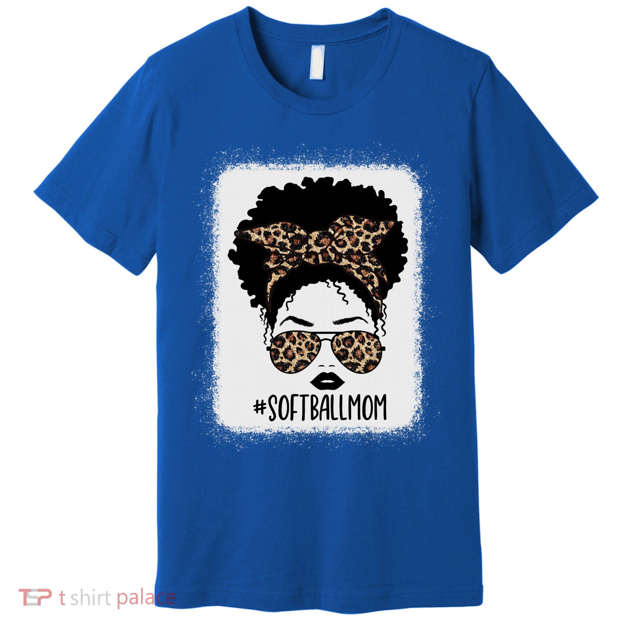 Leopard African American Softball Mom Life Messy Bun Hair Gift Premium T-Shirt