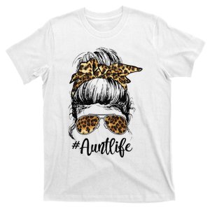 Leopard Auties Aunt Life Cute Messy Bun Mother's Day T-Shirt