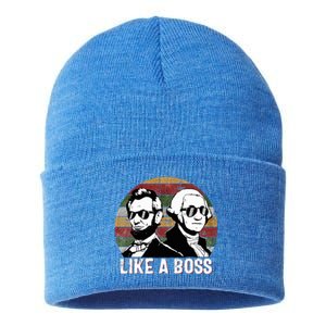 Like A Boss Presidents Day Washington Lincoln Abe George  Sustainable Knit Beanie