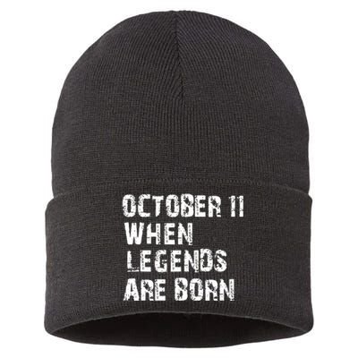 Legends Are Born On October 11th Birthday Vintage 11 Sustainable Knit Beanie