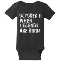 Legends Are Born On October 11th Birthday Vintage 11 Baby Bodysuit