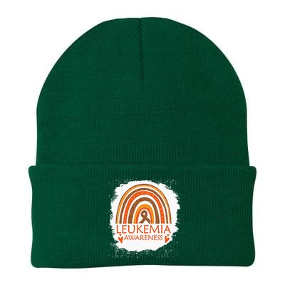 Leukemia Awareness Bleached Rainbow Orange Ribbon Knit Cap Winter Beanie